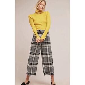Anthropologie Black and White Plaid Wide Leg Pants